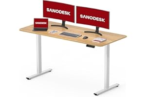 SANODESK Escritorio Elevable Eléctrico con Tablero Entero 120 x 60 cm, Regulable en Altura, Estructura Telescópica Bidireccional, con Control de Memoria y Tecnología Anticolisión (Arce Blanco)