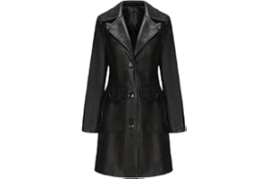 DAAOMI Veste En Cuir Femme Mi Longue Manteau à Manches Longues Chic Et Elegant Blouson Moto Femme Grande Taille Blouson Biker Cuir Femme Veste De Travail Manteau Pluie
