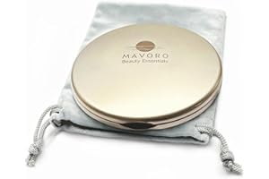 MAVORO Magnifying Compact Mirror for Purses, 1x/10x Magnification – Double Sided Travel Makeup Mirror, 4 Inch Small Pocket or Purse Mirror. Distortion Free Folding Portable Compact Mirrors (Champagne Gold)