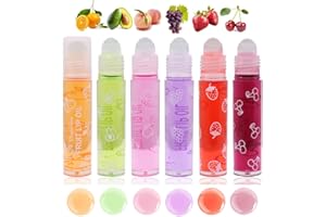 Baorder 6Pcs Roll-On Lip Gloss Set,Fruit Flavored Roll On Rollerball Lip Oil,Transparent Plumping Lip Gloss for Teens and Kids,Non Toxic Lip-Makeup Set