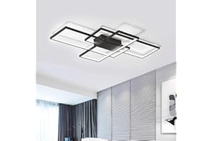 JIINOO LED Ceiling Light,75W Modern Ceiling Lamp,3-Squares Aluminum Acrylic Black LED Chandelier, Modern Simple Flush Mount Ceiling Light Fixture for Dining Living Room Study Kitchen,Cool White/6000K