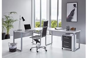 BMG-Moebel.de Büromöbel komplett Set Arbeitszimmer Office Edition in Lichtgrau/Anthrazit Hochglanz (Schreibtisch mit Rollcontainer)