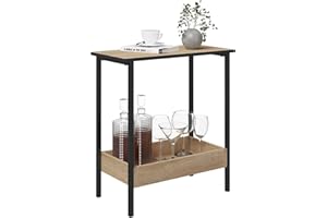 ‎WOLTU WOLTU Stolik kawowy z 2 półkami, stolik konsolowy z miejscem do przechowywania w salonie, z metalu i tworzywa drewnopochodnego, mały stolik do sofy, czarny, jasny dąb, 50 x 55 x 25 cm