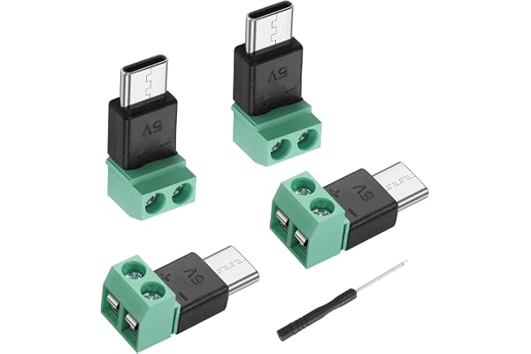PNGKNYOCN USB C-skruvterminaladapter, 5 V USB typ C hane till 2-stifts lödfri terminalkontakt för gör-det-själv eller reparation USB C-kontakt (4-pack)