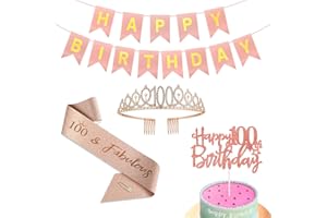 TSILIN Happy 100th Birthday Party Favor Supplies for Women,100th Birthday Sash and Tiara Crown Rose Gold Birthday Cake Topper Happy Birthday Banner,Gift For Women Birthday Party Decoration (100th)