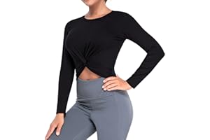 KUMAYES T-Shirt Damen Crop Top Langarm Sportshirt Sport Laufshirt Yoga Fitness Shirts Schnelle Trockene Sporttop Sportswear für Gym