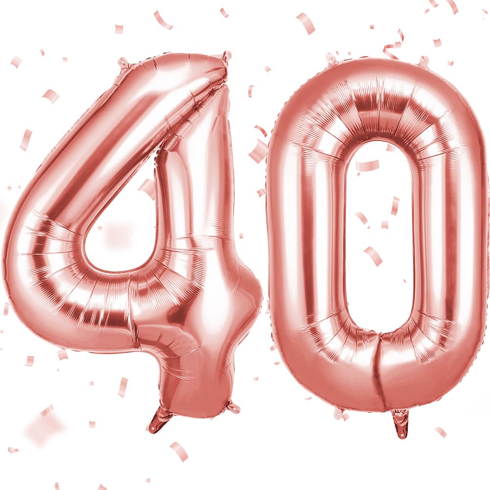 OFFCUP Ballonnen verjaardag roségoud 101 cm, ballon nummer 40, folieballonnen, enorme ballonnen, decoratie voor verjaardagsfeest, opblaasbare bal voor jubileum