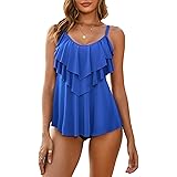 WIN.MAX Set di Costumi da Bagno Tankini da Donna Vita Alta Balza arruffata 2 Pezzi Bikini Set Costume da Bagno Plus Size Cost