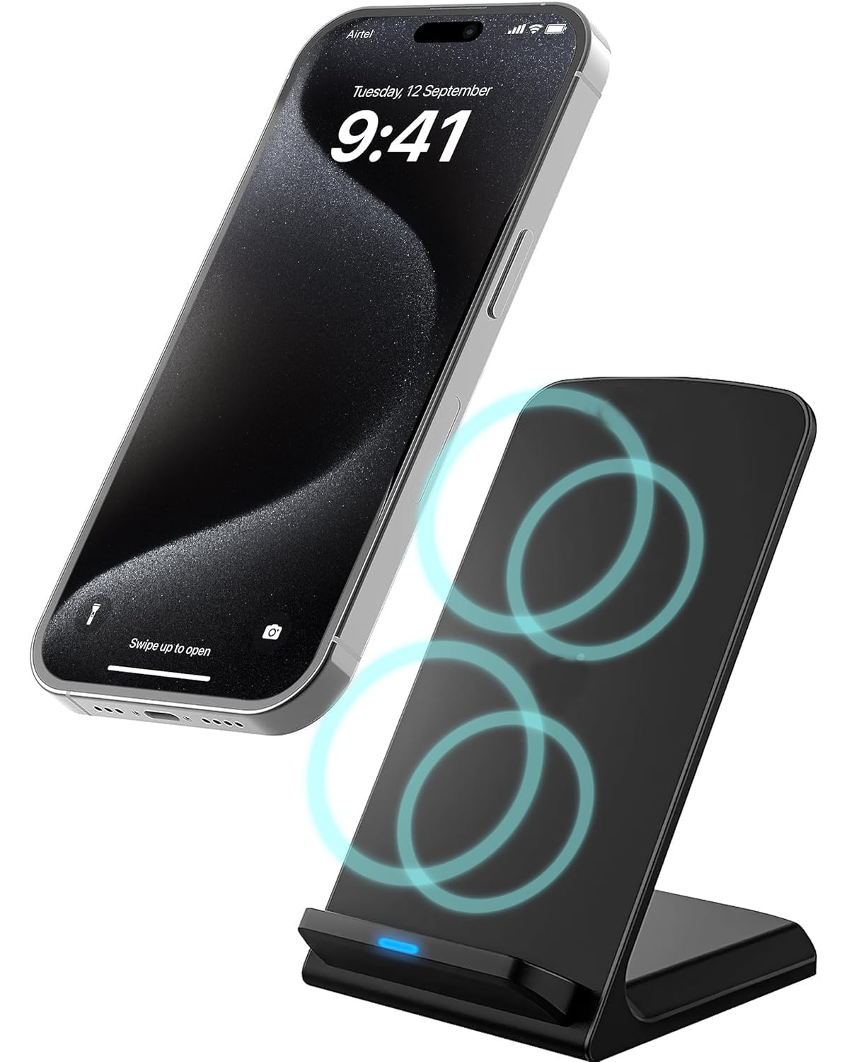 Krabers 15W Wireless Charger Unity III Fast Charging Pad Qi-Certified Charging Stand for iPhone 15/15 Plus/15 Pro/15 Pro Max, iPhone 14/14 Plus/14 Pro/14 Pro Max, iPhone 13/12/11 Series (Black)