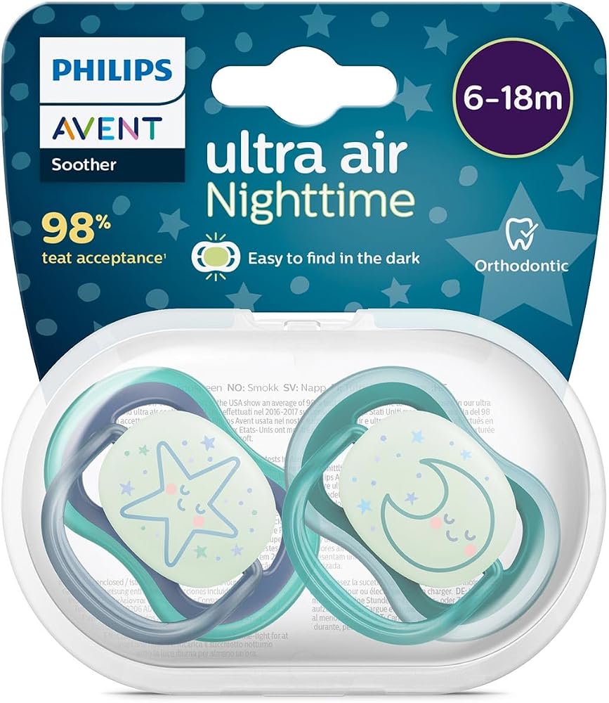 Philips Avent Ultra Air Gece Emziği 6-18 Ay, 2'li Erkek, SCF376/13