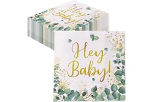 GROVBLE 48 Stück servietten babyparty,baby servietten Taufe Baby Shower Konfirmation 33x33cm,oh baby servietten für servietten grün gold Babyparty Deko Oder Babyshower und Andere Festliche Anlässe…
