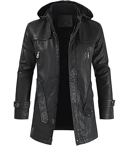 Uusollecy Blouson Cuir Homme à Capuche Amovible – Veste Cuir Synthétique Chaud Hiver, Style Moto & Casual, Poches Multiples
