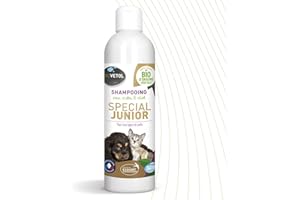 Biovetol - Shampoing Chien et Chat Junior - Bio Certifié Ecocert - Spécial Chiot et Chaton - Tous Poils - Hydrate et Renforce Le Pelage - 240 ML