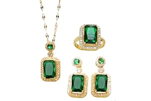 KONFEN Parure Gioielli Cristallo Donna, 3 Pezzi Set Collana Cristallo Girocollo Orecchini Regolabile Anelli con Zircone, Cristallo Gioielli Parure Collana e Orecchini per Donne Ragazze (Verde)