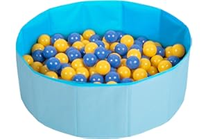 Petsona Foldable Dogs Pool With Balls, Dry Pets Foam Ball Pit, Soft Paddling Pool, Blue:Blue/Yellow