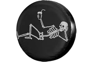 Kiuloam Funny Skeleton Human with A Glass Spare Tire Cover Polyester Universal Sunscreen Waterproof Wheel Covers for Jeep Trailer RV SUV Truck and Many Vehicles (14" for Diameter 23"-27")