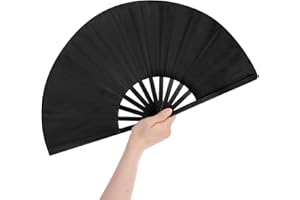 Grevosea Folding Hand Fan, Black Nylon-Cloth Vintage Retro Fabric Hand Held Fans Chines/Spanish Foldable Fan for Women/Men Wedding Party Favor Performance Dance Home Decorations Festival Gift 25"