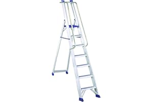 Svelt Escalera de aluminio de 7 peldaños, profesional, ultra resistente, con pasamanos y guardacuerpo