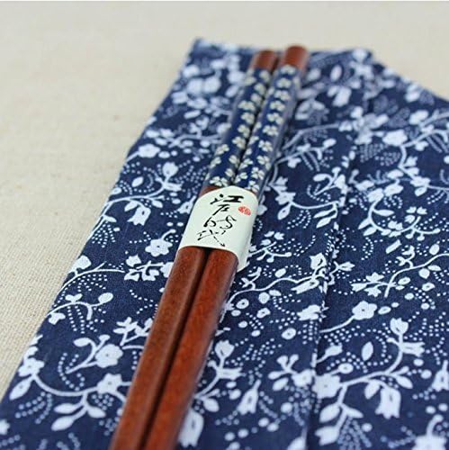 Luxury Japanese Wooden Chopsticks with Floral Design | 1 Pair | Matching Oriental Fabric Travel Pouch | Perfect Gift Set for Sushi Lovers