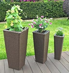 3er Set Rattan Blumentöpfe Blumen Pflanzen Kübel Ständer