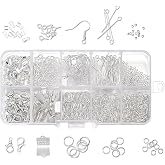 Beadsnfashion Metal Findings Kit, Jewellery Making Metal Findings Kit with Ribbon Clamp Crimps with Loop Head Pins Ribbon End