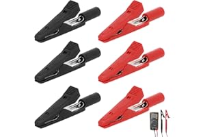 Menibeuty 6Pcs Pinzas De Cocodrilo, Pinzas Cocodrilo Electronica Con Aislamiento Pvc Fundas Cubiertas, Pinzas-Bateria-Coche Con Funda Protectora Aislante Roja Y Negra, Para Sondas De Pruebas