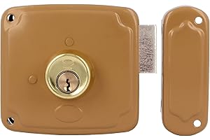 Amig - Cerradura de Sobreponer de Derecha con Palanca de Cierre y Lengüeta para Puertas de Madera Mod. 72PU 100 x 95 mm Pestillo con Cilindro Redondo Acero Dorado