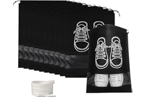 MIAYICAL Reiseschuhtasche,10 Stück Tragbare Schuhbeutel 32x44 cm,Wiederverwendbar wasserdichte Schuhaufbewahrungstasche mit durchsichtigem Fenster,Kordelzug Staubdichte Reise Schuh Aufbewahrungstasche,schwarz