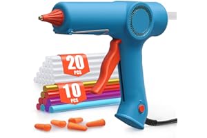 FAHEFANA Pistola de Silicona Caliente, Pistola de Pegamento 200W, calentamiento rápido 60s, 30 barras pegamento de 11mm(10colores y 20 transparentes), bricolaje, manualidades, reparaciones de oficina