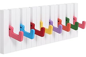 RICOO Garderobenleiste Wandgarderobe Kindergarderobe Piano Design ausklappbar WM1885-M Garderobe Wand Hakenleiste Kleiderhaken klappbar 8 Haken Holz Klavier bunt Garderobenhaken