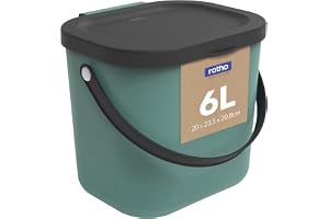 Rotho Albula ekologisk kökskorg med lock och handtag, BPA-fri plast (PP), mörkgrön/grå (antracit), 6 L, 23,5 x 20,0 x 20,8 cm