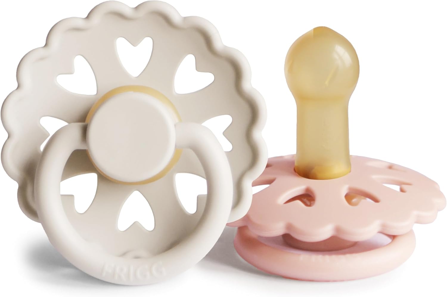 FRIGG Fairytale Chupete 2-Pack | Chupete de látex | Sin BPA | Fabricado en Dinamarca | Tetina simétrica tipo cereza | (Cream/Blush, Talla 2 (6-18 Meses))