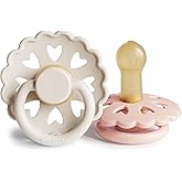 FRIGG Fairytale Pacifier 2-Pack | Latex Pacifier | BPA-Free | Made in Denmark | Symmetrical Cherry Like Teat | (Cream/Blush,