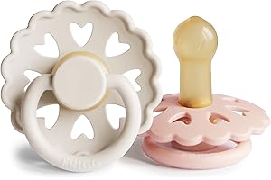 FRIGG Fairytale Latex Pacifier Pack of 2 | Natural Rubber Soother Dummy | BPA-Free | Made in Denmark | Symmetrical Cherry Shaped Nipple (Cream/Blush, Size 2 (6-18 Months))