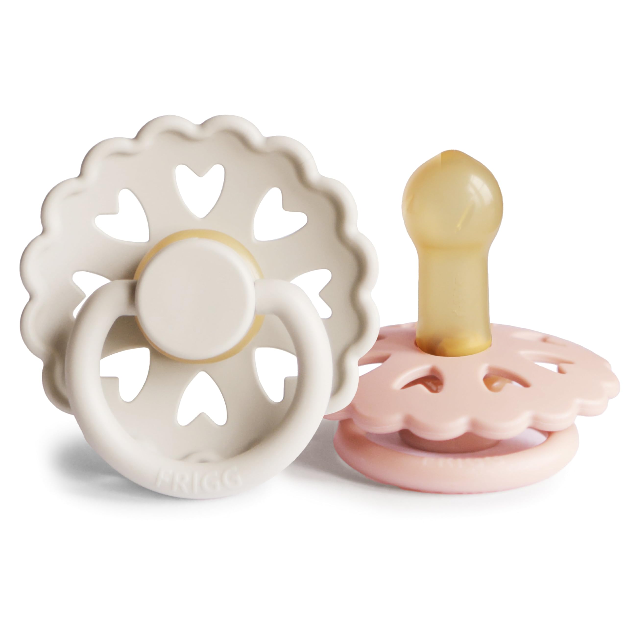 FRIGG Fairytale Chupete 2-Pack | Chupete de látex | Sin BPA | Fabricado en Dinamarca | Tetina simétrica tipo cereza | (Cream/Blush, Talla 2 (6-18 Meses)) - 1