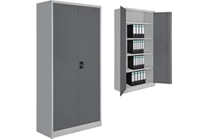 BB Sport Spind Büroschrank Aktenschrank 180 x 90 x 39 cm Metallschrank Universalschrank mit 3 Einlegeböden, Höhe frei montierbar Ordnerschrank, Farbe:Grau-Dunkelgrau