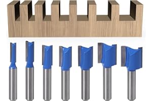 APlus Juego de 7 Fresa Recta de Carburo de Tungsteno, Fresas de Ranura para Trabajar la Madera, Fresar a Mano, Fresar Cantos [ Vástago 8 mm ]