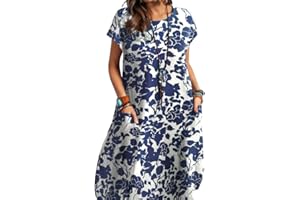 ZANZEA Women Summer Dresses Cotton Linen Dress Plus Size Short Sleeve Baggy Printed Casual Midi Dresses with Pockets