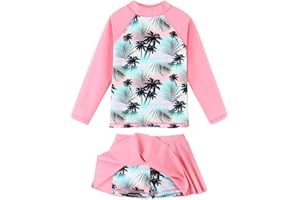ZNYUNE Kids Girls UPF 50+ UV Sun Protection Rash Guard Swimsuit Long Sleeves Flower Summer Swimming Beach Costume