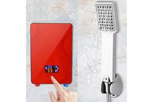 BURUIYOTEN Electric Water Heater Elektrisch Warmwasser Durchlauferhitzer Mit Dusche Bad Kits DüSe Tankless Heiß Soforttyp Wasser Heizung Tanklos WasserwäRmer Elektronischer Warmwasserbereiter (Rot)
