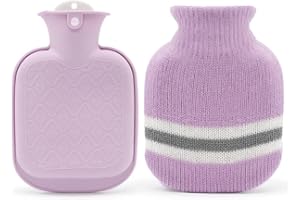 GCCL Hot Water Bottle with Knitted Cover, 300ml Small Hot Water Bag for Pain Relief, Back, Neck and Shoulders, Mini Hot Water Bottle with Removable and Washable Soft Cover, Best Gift for Women, Kids