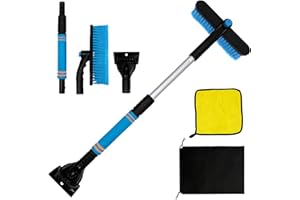 SEHAUSEU Raschietto per Ghiaccio Auto Parabrezza con Scopa, Asciugamano per Lavaggio Auto, Telecop 56-73 cm, Rompighiaccio in ABS, Impugnatura Ergonomica in Schiuma, Rotazione 360° Staccabile (Blu)