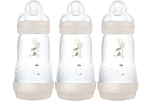 MAM Easy Start Self Sterilising Anti-Colic Bottle Pack of 3 (3 x 260 ml), MAM Baby Bottles with Medium Flow Teats, Essentials for Baby Feeding, Ivory (Designs May Vary)