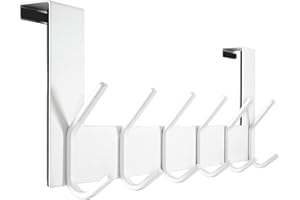 WEBI Türhaken zum Einhängen,Türgarderobe mit 6 Haken,Türaufhänger,Kleiderhaken Tür,Haken Tür,Türhakenleiste,2.1 cm,Weiß