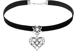 Herdear Bierfest Damen Trachtenkette Herz Edelweiß Halskette Elegantes Kropfband mit Strasssteinen Herz und Edelweiß Anhänger