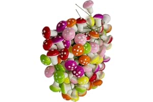 Bailinks 60 Pcs 2cm Mini Foam Mushrooms Miniature Ornaments for Fairy Garden Bonsai Flower Pot Micro Landscape Decorations Mixed Color Craft Decor (Colorful)