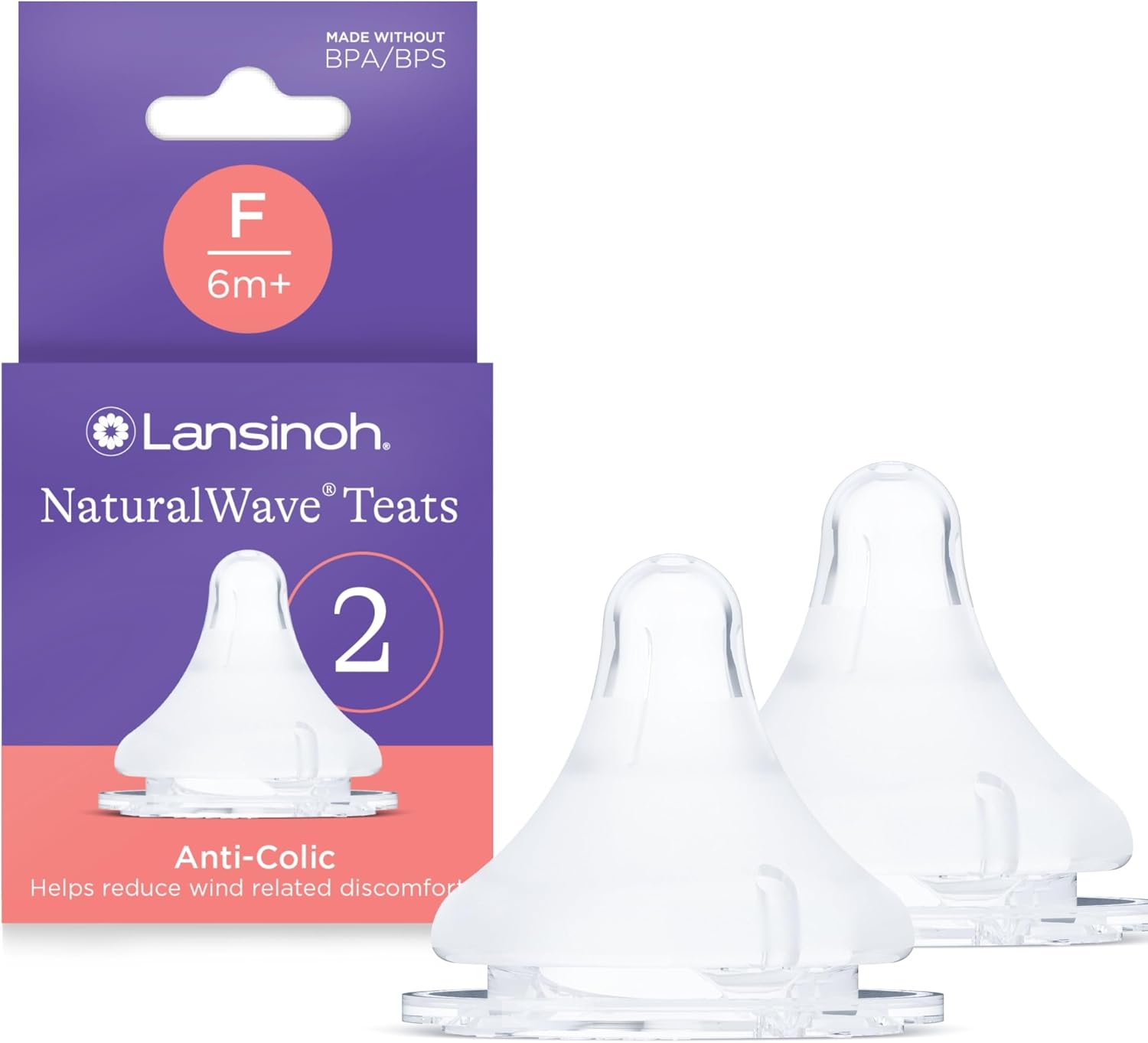 Lansinoh NaturalWave Baby Bottle Teats - Fast Flow - Anti-Colic Air Vent - BPA & BPS-Free - Clinically Proven to Reduce Nipple Confusion - Compatible with Lansinoh Bottles - 2 Pack