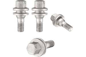 Ellis Excellence Set of 4 Replacement Security Bolts Nuts, Flat Washer, M12 x 1.25, 17 Hex - Compatible With Citroen & Peugeot