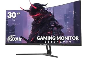 ‎CRUA CRUA 30" Curved Gaming-Monitor, 165 Hz/200 Hz, WFHD (2560 x 1080p), 1500R VA-Bildschirm, 120% sRGB-Farbraumabdeckung, unterstützt AMD FreeSync, Wandmontage (HDMI, DP) – Schwarz