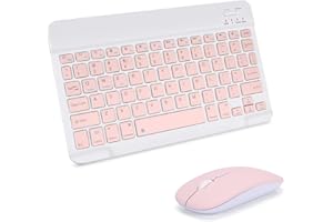 AIMMIE Tastiera wireless portatile, Rechargeable10 Tastiera universale ultra sottile per tablet con mouse wireless, piccola tastiera wireless per tablet iOS/Android/Windows, laptop, telefoni (Pink)
